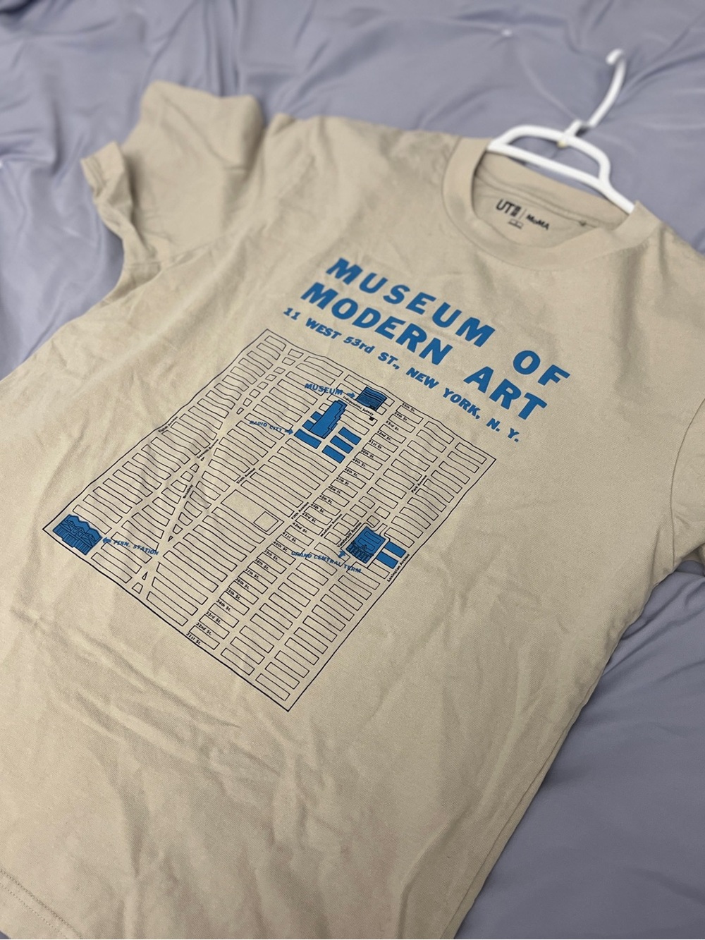 Museum of Modern Art Taupe Graphic T‑Shirt with Blue Print